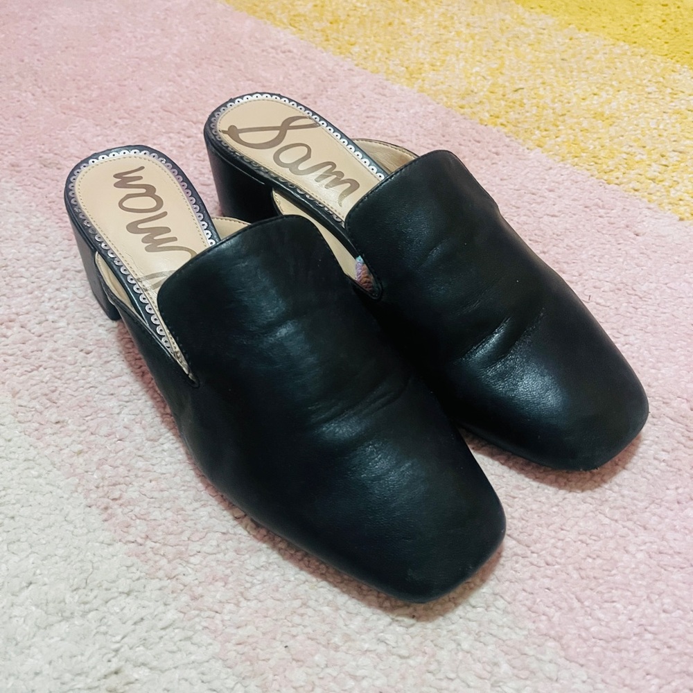 Sam Edelman Black Leather Slip-On Mule Heels